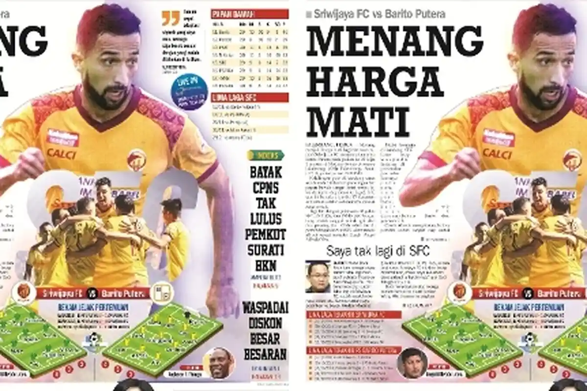 TV Online O Channel (Live Streaming) Sriwijaya FC vs Barito Putera, 18.30 WIB, Menang Harga Mati
