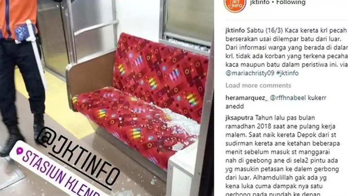Kaca Jendela KRL Pecah Dilempar Batu di Stasiun Klender Baru