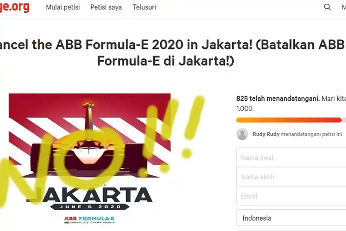 Penolakan Netizen Jakarta Jadi Tuan Rumah Formula E hingga Dibuat Petisi, Mending Pikirin Banjir!
