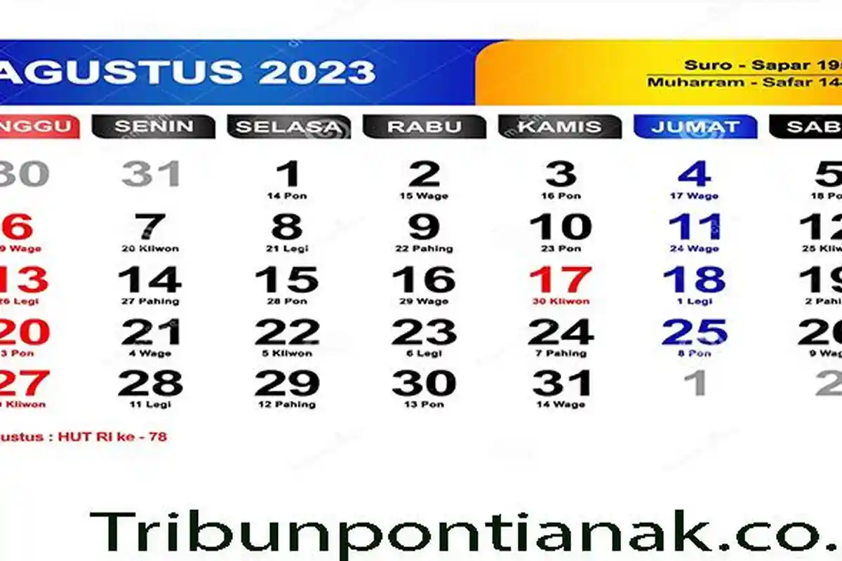 Kalender 2023 Cek Daftar Hari Penting Agustus! Berapa Hari Sisa Libur Nasional dan Cuti Bersama?