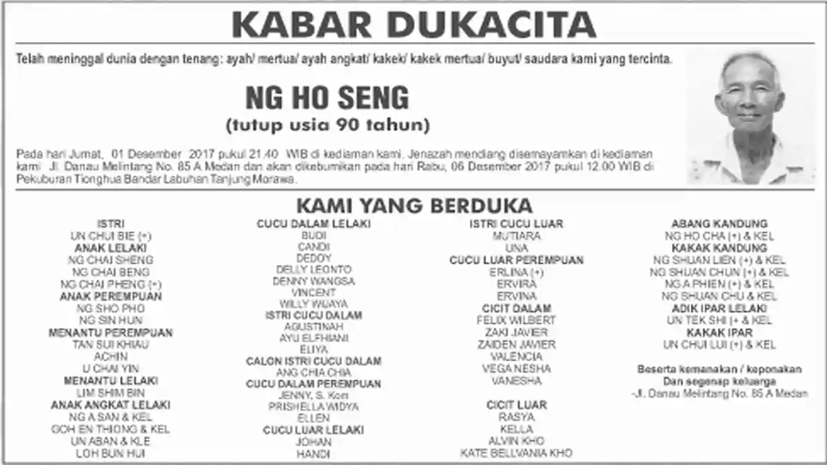 BERITA DUKACITA: Telah Meninggal dengan Tenang Ng Ho Seng