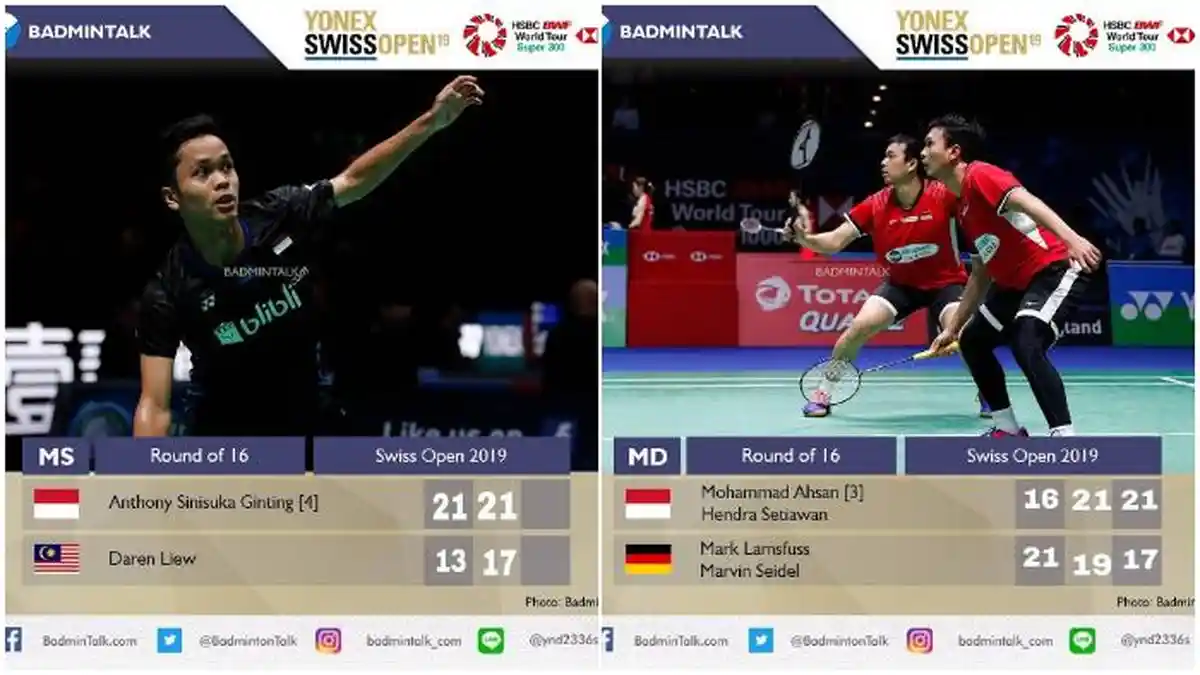 Hasil Swiss Open 2019 Babak Kedua Hari Ketiga (14/3/2019), 5 Pemain Maju ke Perempat Final