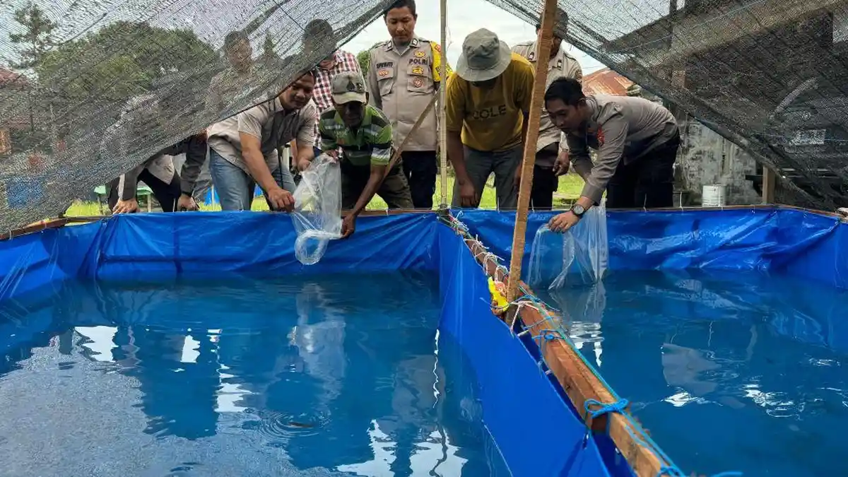 Polsek Padang Tualang Dukung Ketahanan Pangan, Beri Kolam Ikan dan Bibit Ikan Lele ke Warga Langkat