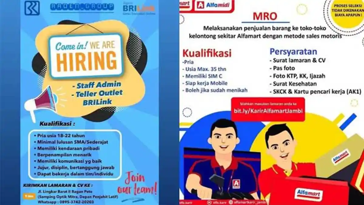 Lowongan Kerja Jambi 4 Agustus 2021, Tersedia di Alfamart dan BRI Link