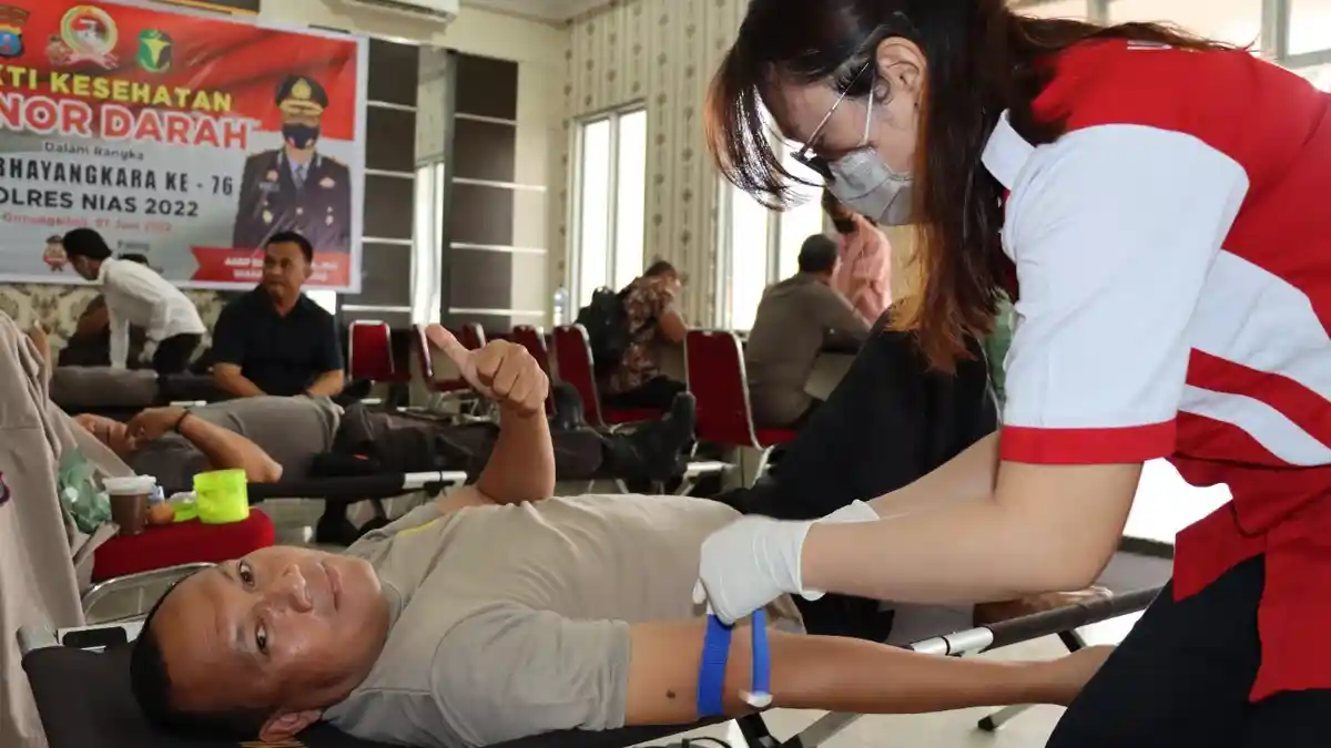 Polres Nias Gelar Donor Darah serentak, Sambut Hut Bhayangkara ke-76 Tahun 2022