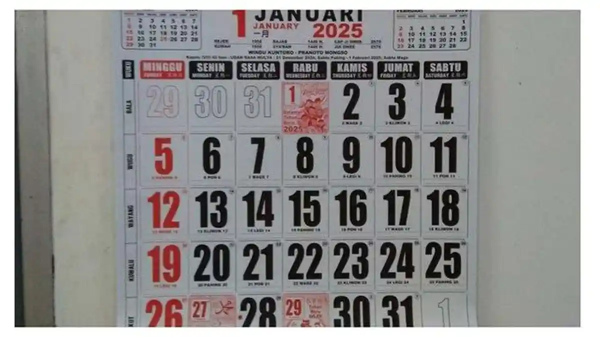 Kalender Januari 2025 Lengkap dengan Weton Tanggal 19 Januari 2025