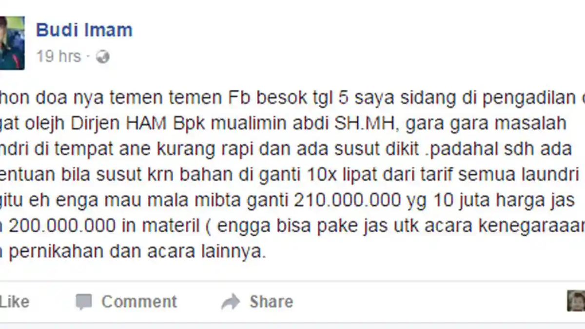 Beredar di Dunia Maya, Gara-gara Cucian Kusut, Pemilik Laundry Digugat Rp 210 Juta oleh Pejabat