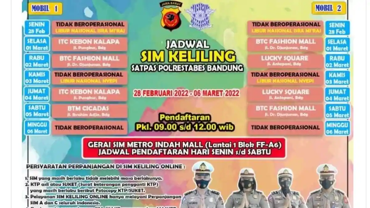 Simak Lokasi SIM Keliling Bandung Hari Sabtu 5 Maret 2022, Cek Persyaratan dan Ketentuannya