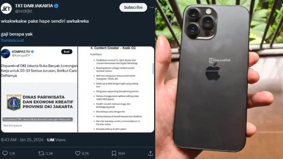 Viral Syarat Lowongan Disparekraf DKI Minimal Punya iPhone 13 Pro, Pemprov: Demi Hasil yang Optimal