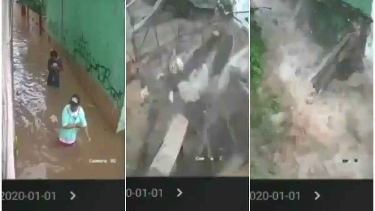 Terekam CCTV, 2 Korban Banjir Selamat dari Maut saat Tembok Tinggi Ambruk