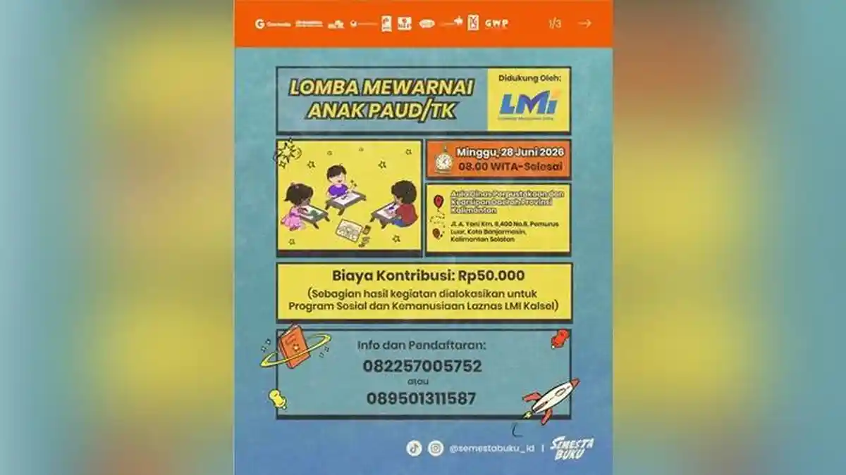 Gelar Lomba Mewarnai Anak PAUD dan TK, Semesta Buku Banjarmasin Wadahi Kreativitas Generasi Banua - Banjarmasinpost.co.id