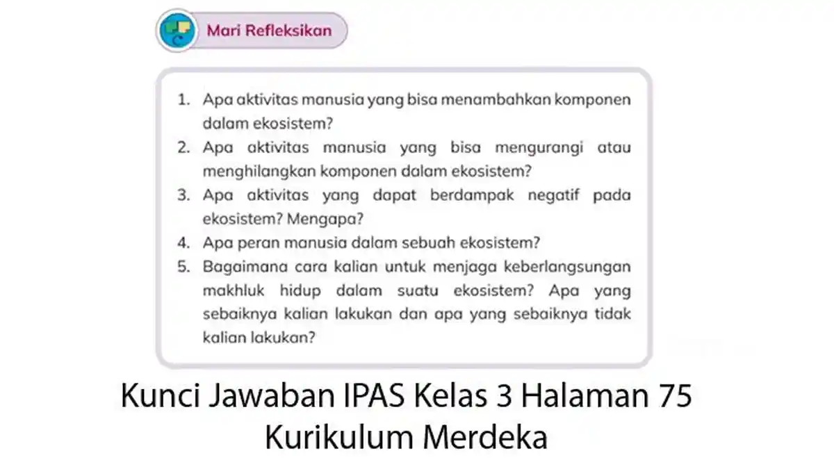 Kunci Jawaban IPAS Kelas 3 Halaman 75 Mari Refleksikan, Kurikulum Merdeka
