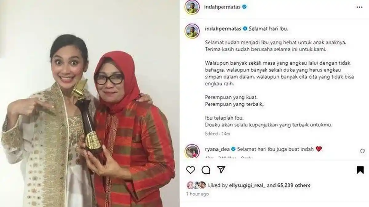 Indah Permatasari Tulis Kata-kata Manis untuk Ibunda di Hari Ibu