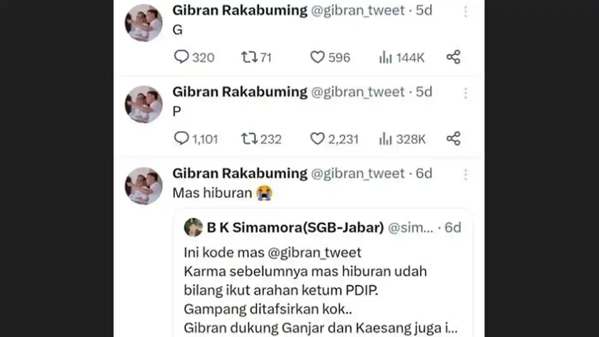 Teka-teki dari Gibran Posting Cuitan Huruf 'P' dan 'G' di Akun X, Ini Jawabannya!