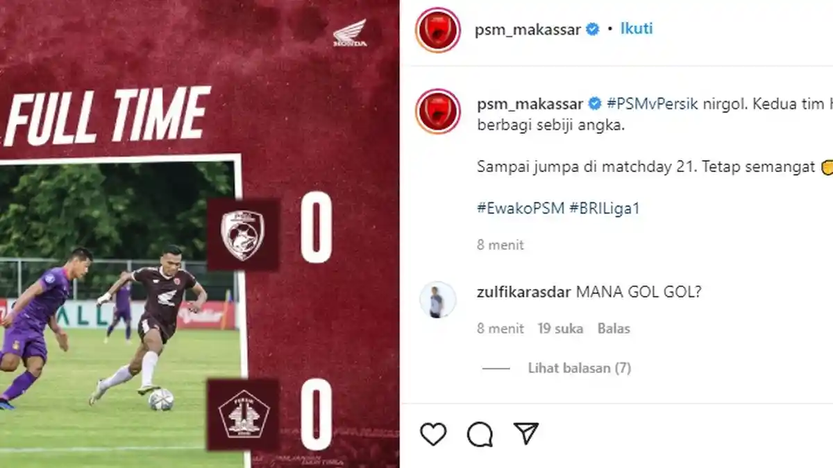 Persik Terus Gempur Pertahanan PSM, Skor Akhir Imbang 0-0, Begini Jalannya Laga