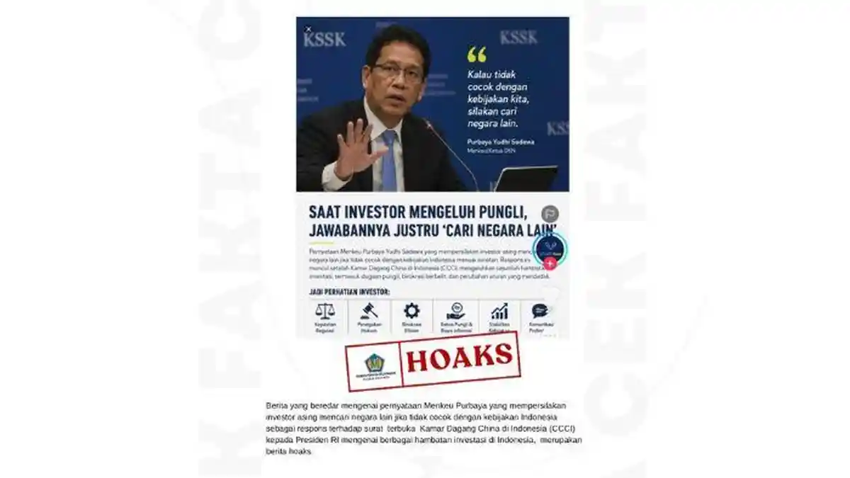 Viral Purbaya Persilakan Investor Asing Cari Negara Lain, Kemenkeu: Hoaks