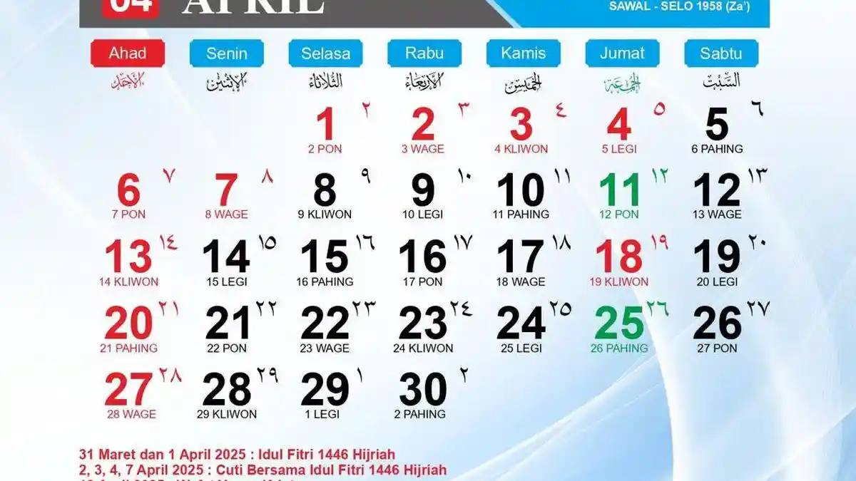 Unduh Kalender April 2026 Lengkap Libur Nasional Peringatan Wafatnya Yesus Kristus, Link Disini