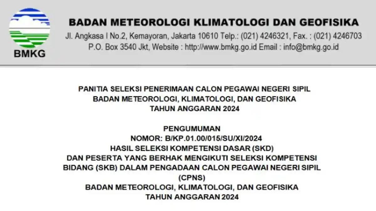 Link Hasil SKD CPNS BMKG 2024 Diumumkan, Cek Arti Kode Kelulusannya