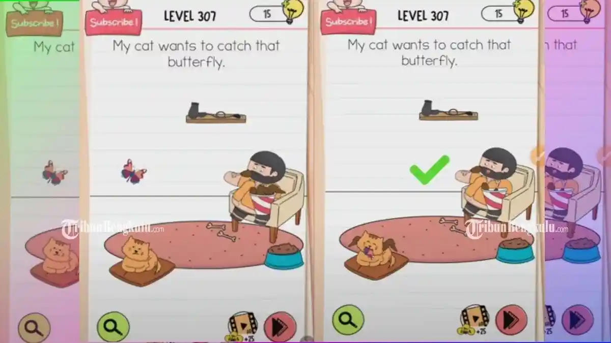 Kunci Jawaban Game Brain Test 4: Sobat Rumit Level 307, Kucingku Ingin Menangkap Kupu-Kupu