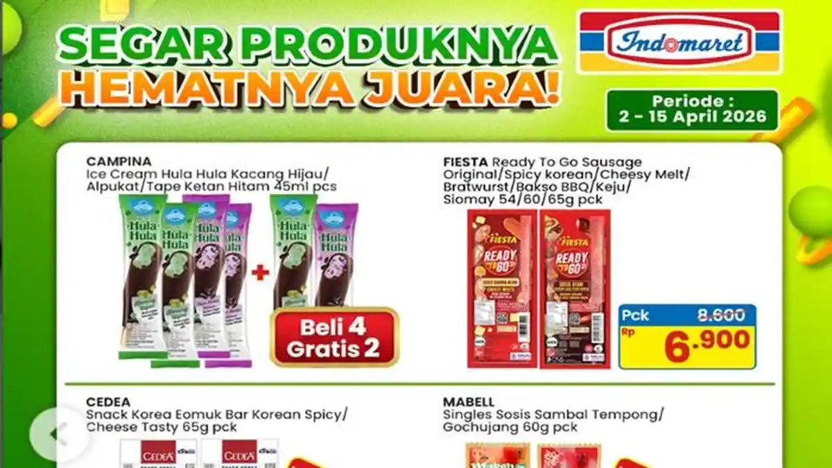 PROMO INDOMARET Hari Terakhir15 April Diskon Sampai 40 Persen Ada Es Krim, Yoghurt, Snack, Roti