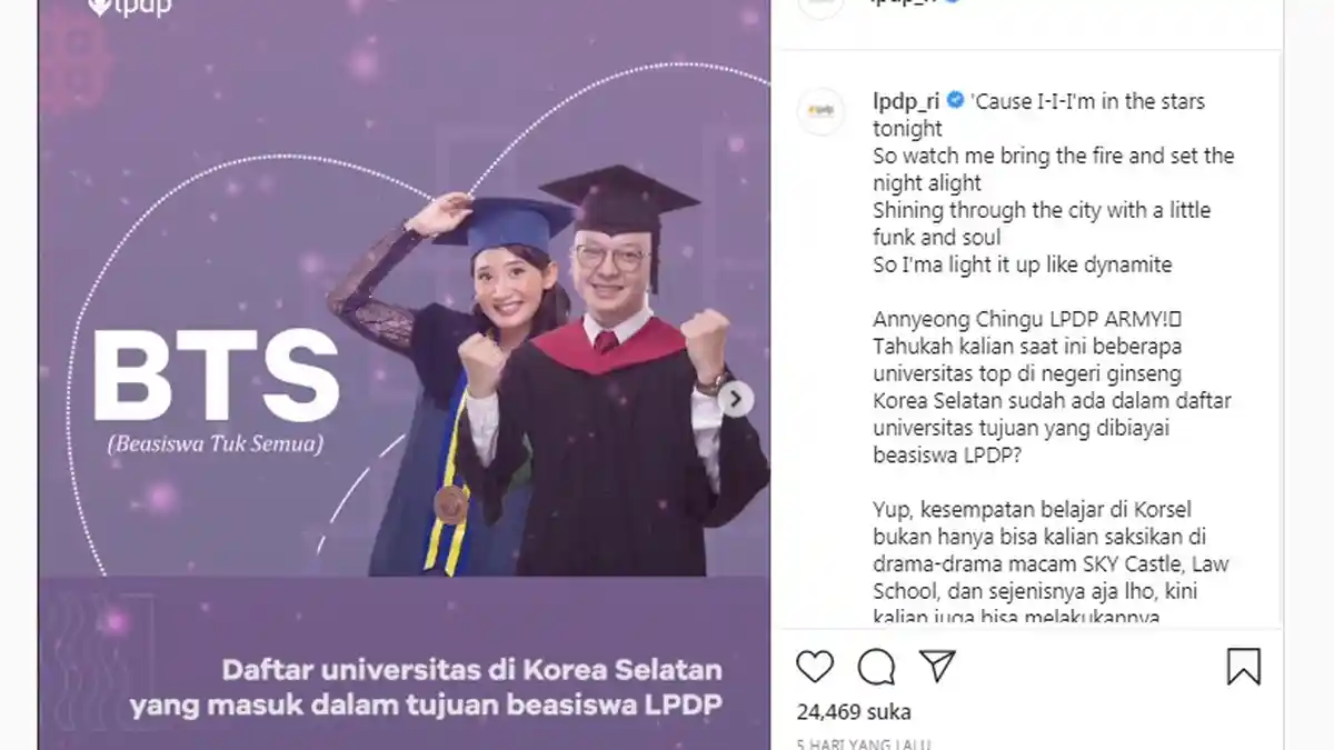 K-Popers Siap-siap! LPDP Buka Beasiswa BTS di Korea Selatan, Ini 3 Jalur yang Disediakan