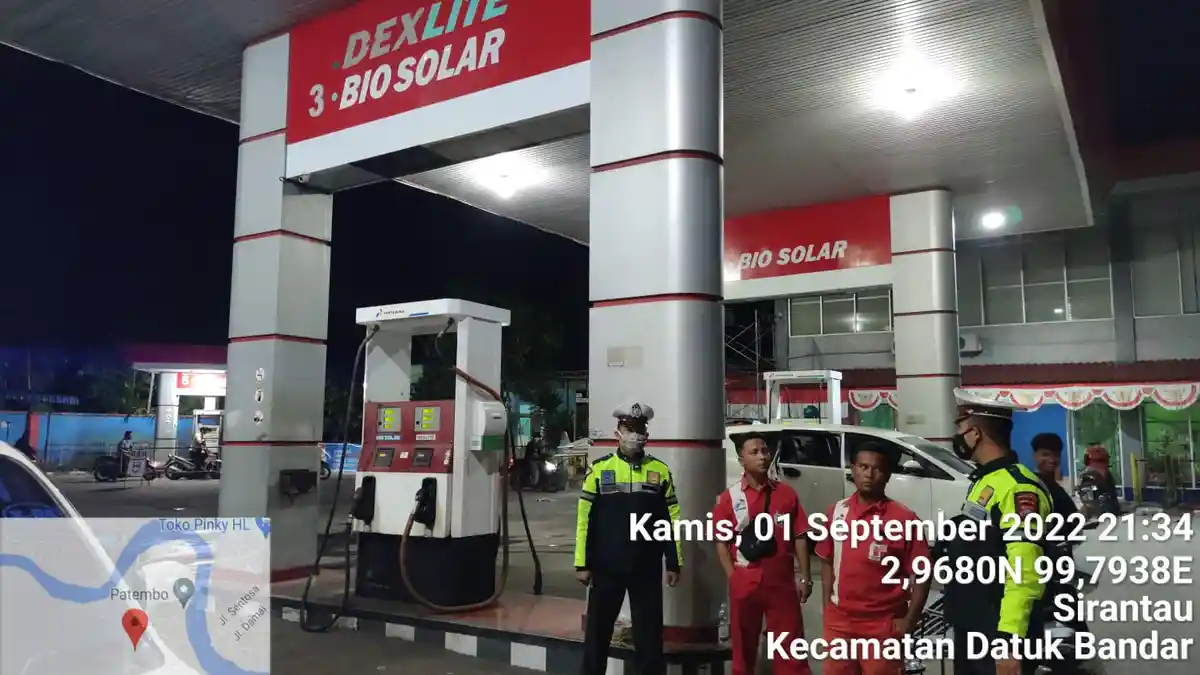 Antisipasi Kelangkaan BBM, Satlantas Polres Tanjungbalai Patroli ke SPBU di Kota Tanjungbalai