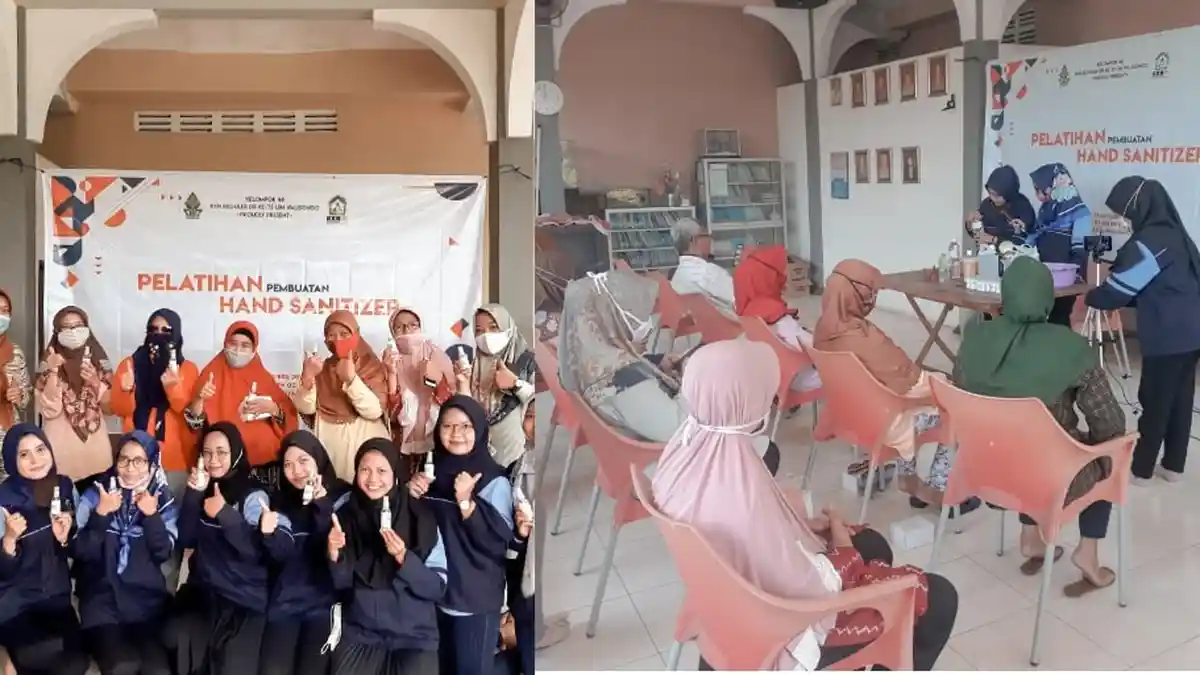 Edukasi New Normal, Mahasiswa KKN Latih Warga Wahyu Asri Racik Hand Sanitizer