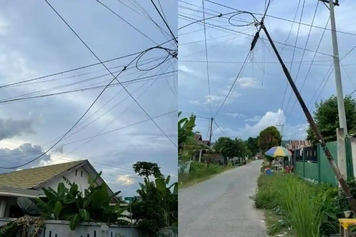 Video Viral Tiang Internet Miring hingga Hampir Roboh Bahayakan Pengguna Jalan di Lalombaa Kolaka