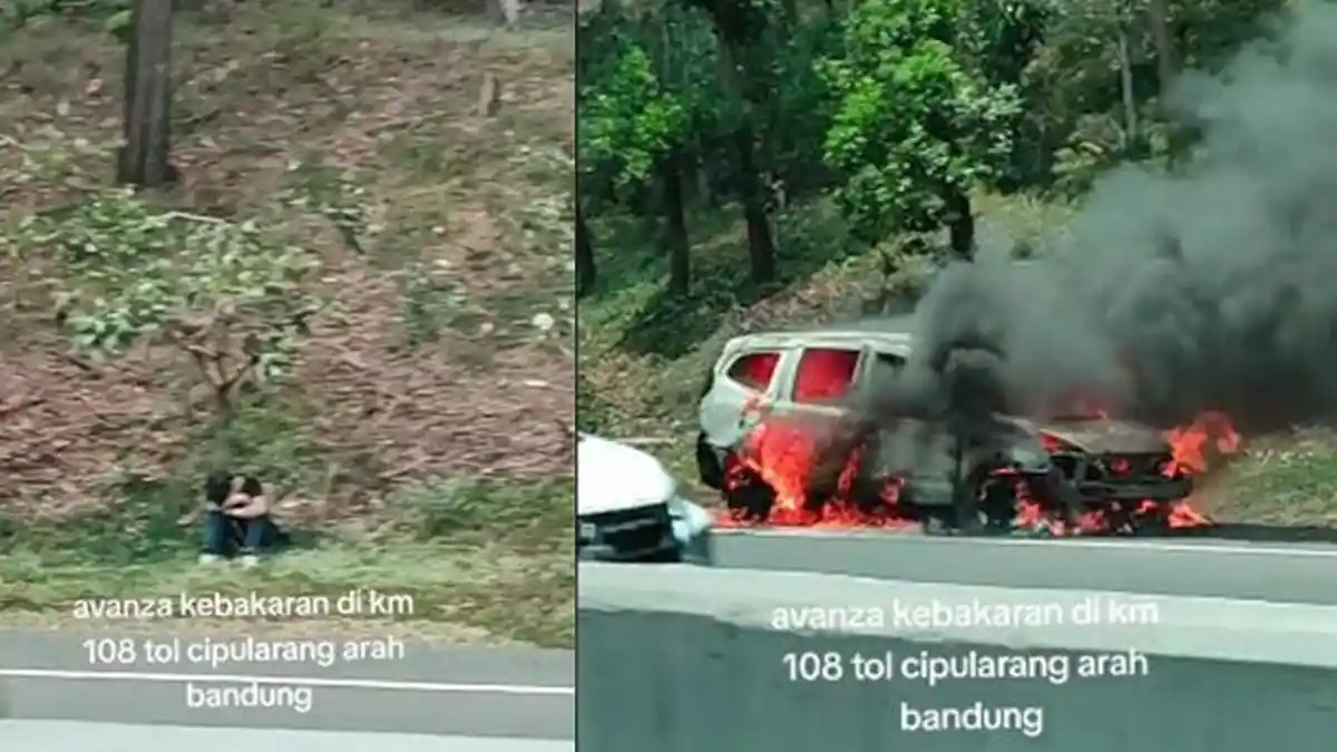 VIRAL Potret Pengemudi Pasrah Terduduk Sendirian, Mobilnya Ludes Terbakar di Tol Cipularang