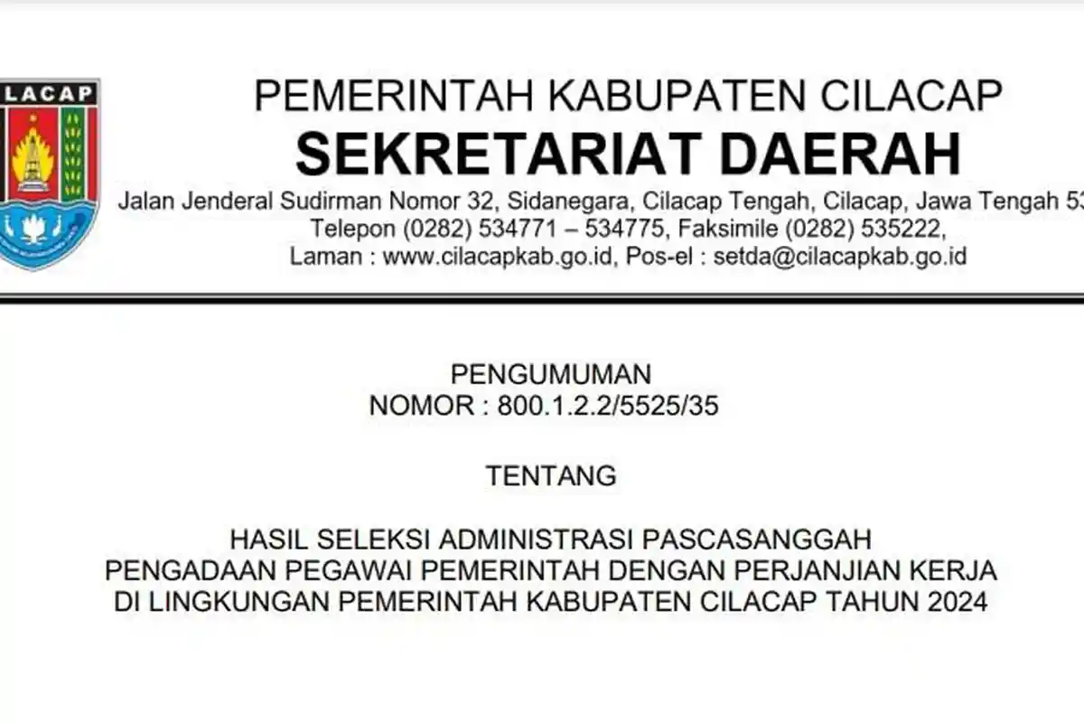 Link Download PDF Hasil Seleksi Administrasi PPPK 2024 Pemkab Cilacap Pasca Sanggah