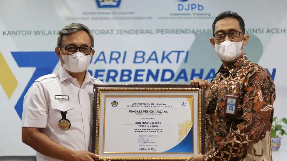 BNN Aceh Terima Penghargaan dari Kanwil DJPb Aceh, Terkait Pengelolaan Anggaran Terbaik