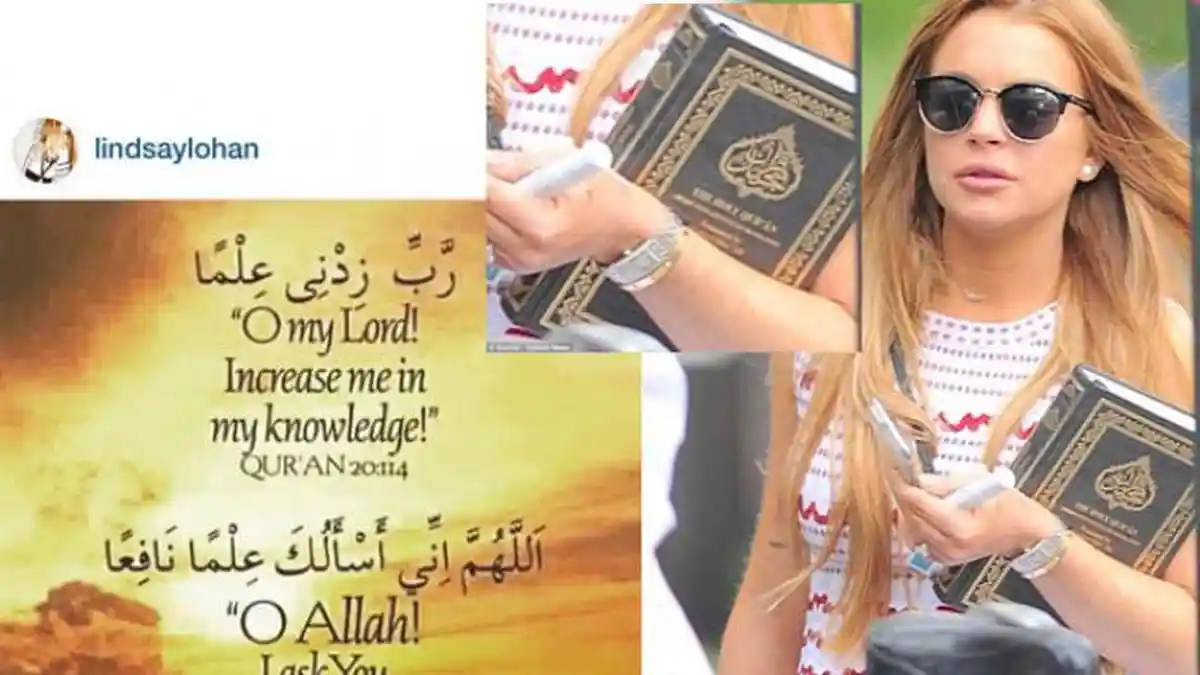 Aktris Lindsay Lohan Tertangkap Kamera saat sedang Memeluk Al Quran