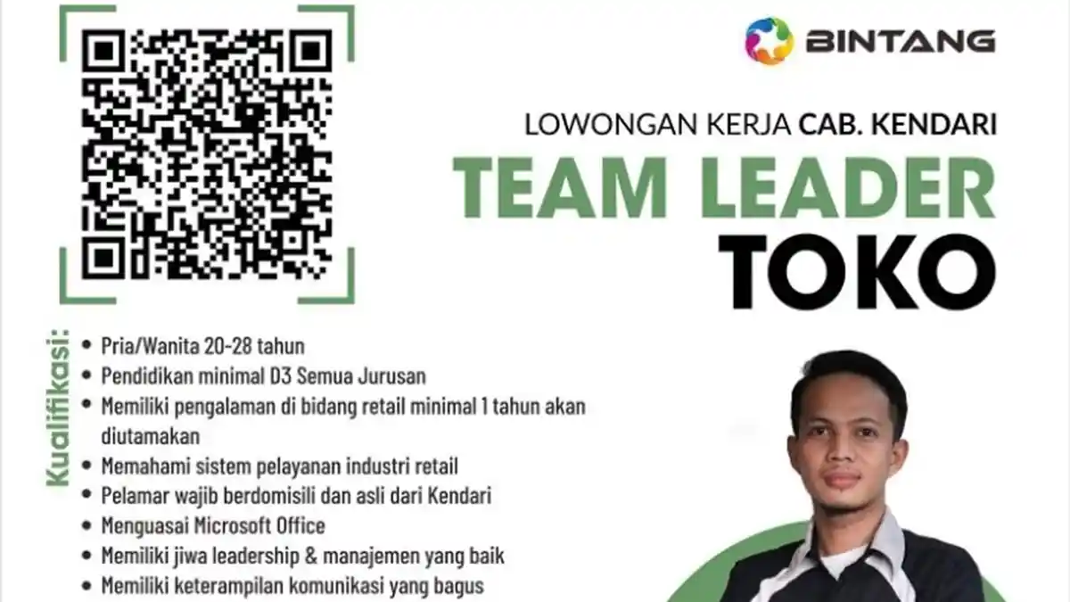 Lowongan Kerja PT Bintang Internasional Cabang Kendari, Buka Loker Team Leader Toko, Cara Daftar