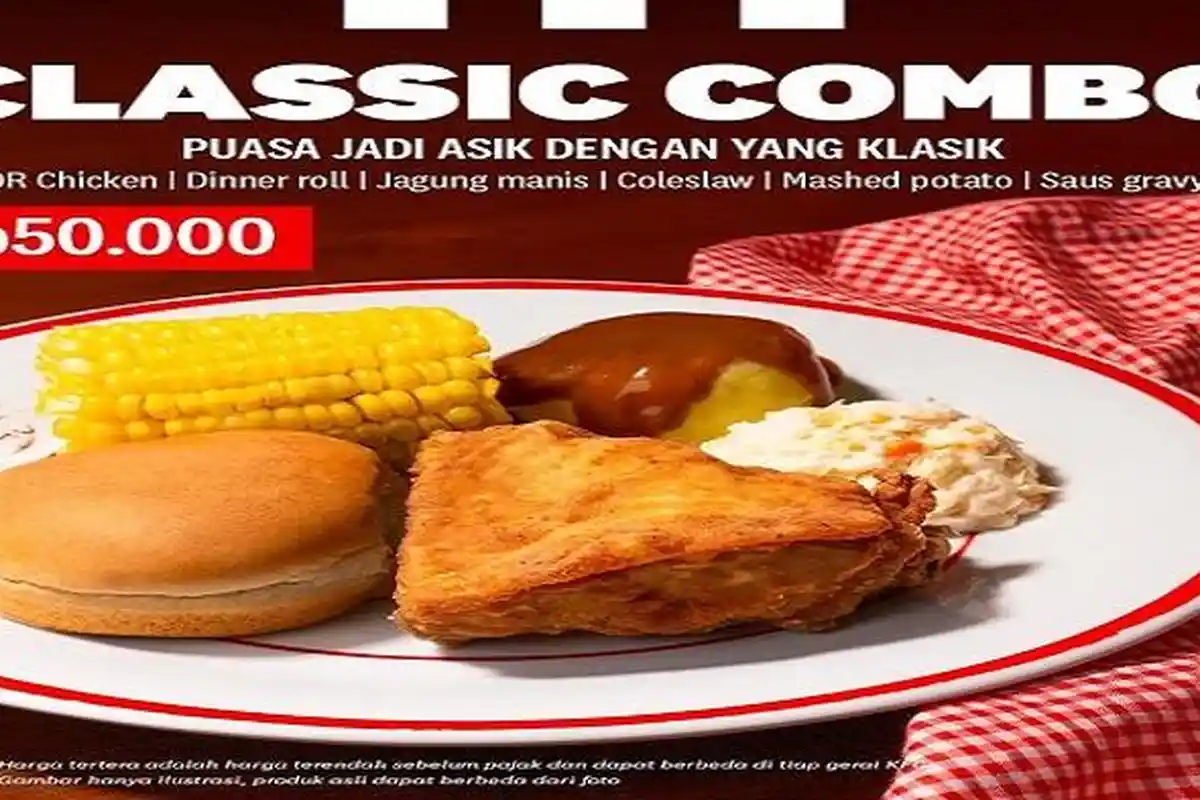 Promo KFC Kamis 6 April, Nikmatnya KFC Combo Classic Ada Jagung Manis & Mashed Potato Rp 50.000