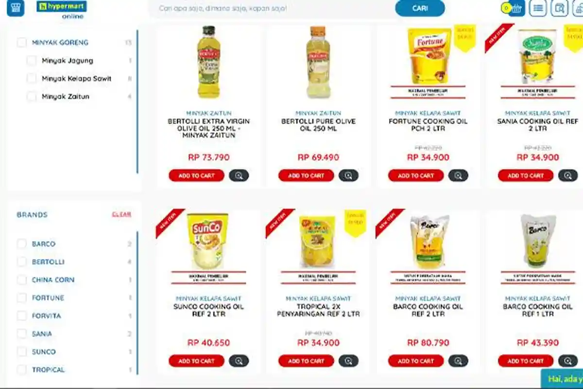 Harga Minyak Goreng di Hypermart Hari Ini Selasa 28 Februari 2023: Harga Forvita 1,8L Rp 31.590