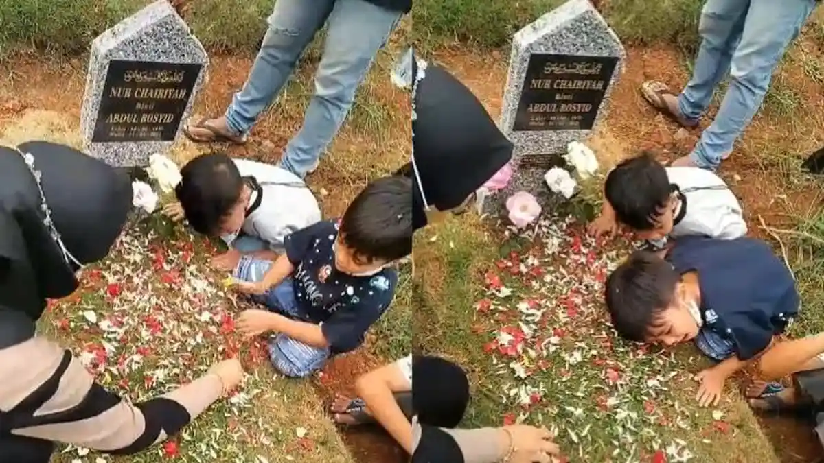 VIRAL Video Haru 2 Anak Kecil Terus Memanggil 'Mamah' Saat Berada di Makam, Begini Cerita Pengunggah