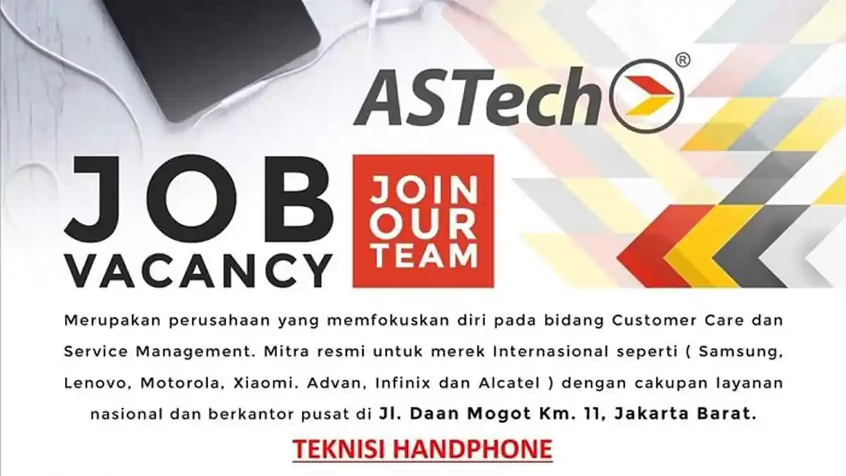 Lowongan Kerja Kendari, ASTech Buka Rekrutmen Teknisi Handphone, Ini Syaratnya