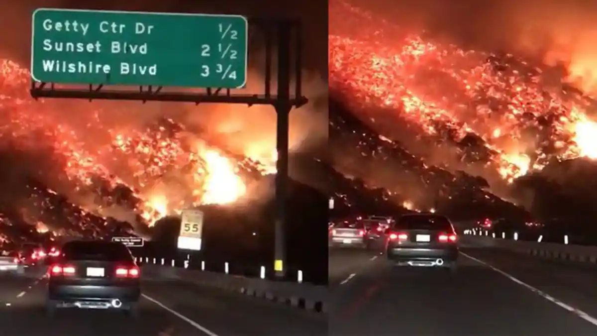 Merinding! Pria Ini Bagikan Video Perjalanannya saat Pagi Hari di Los Angeles, bak Dikepung Lava!