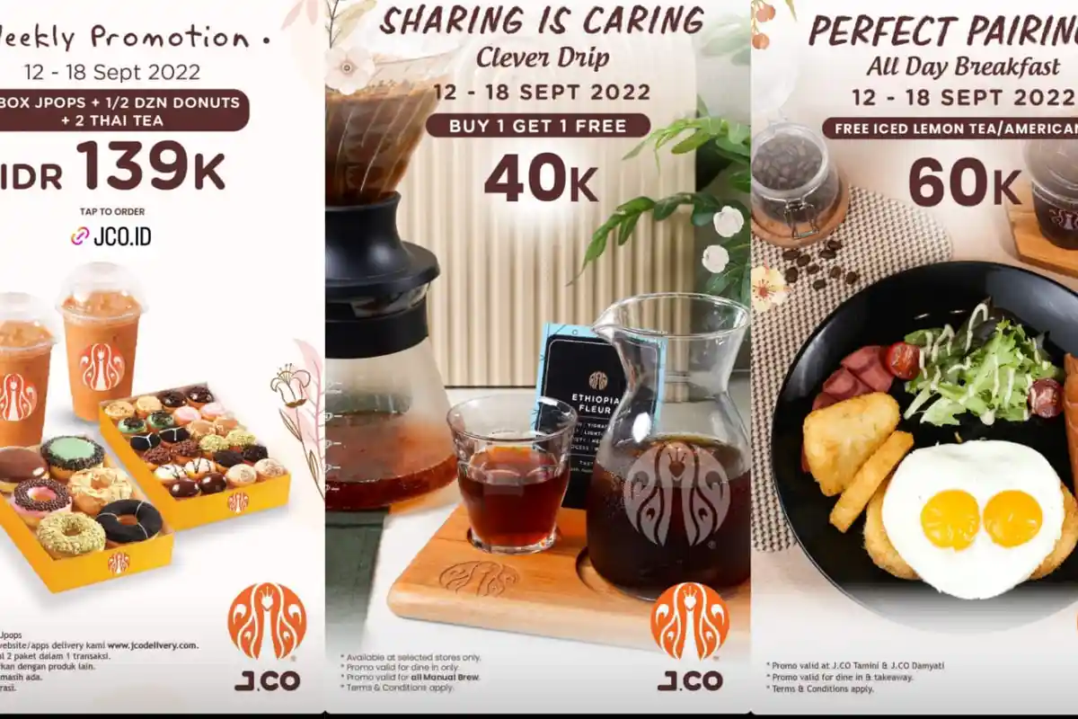 Promo J.CO Hari Ini 18 September 2022, 1 Kotak JPops + 1/2 Lusin Donut + 2 Thai Tea Rp 139.000