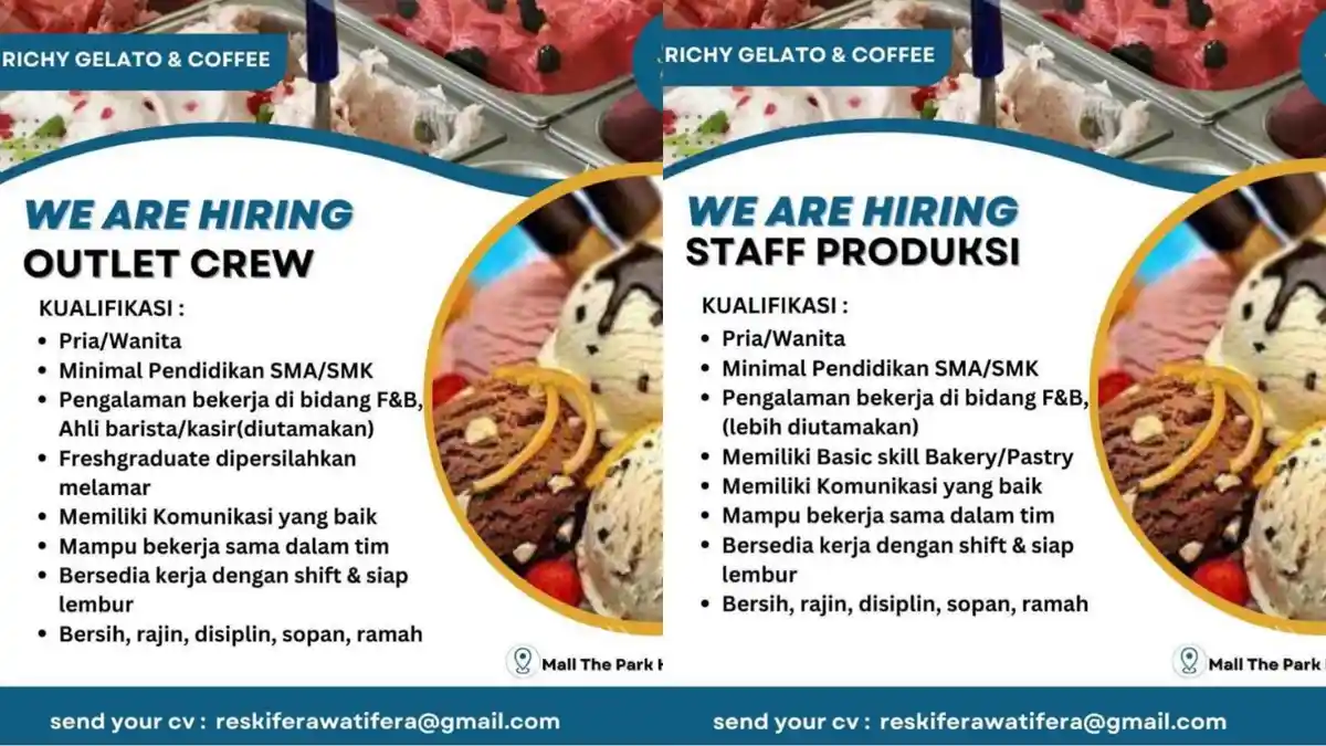 Lowongan Kerja Kendari Richy Gelato & Coffee Buka Loker Outlet Crew dan ...