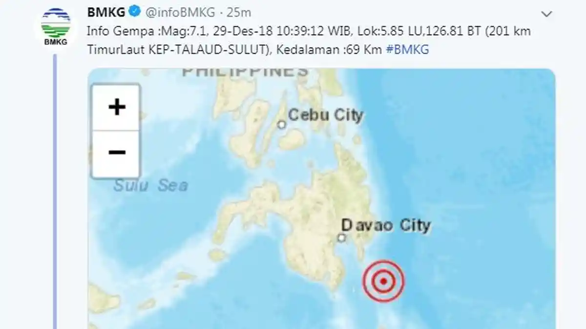 Gempa 7,1 Guncang Talaud Sulawesi Utara Diguncang, Tak Berpotensi Tsunami