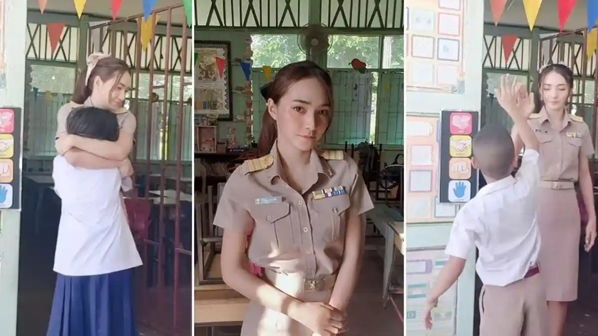Video Viral, Guru Cantik Ini Rela Dipeluk oleh Murid-muridnya supaya Mereka Semangat Belajar