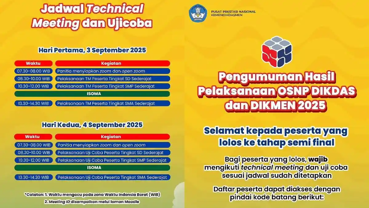 Pengumuman Hasil OSN-P 2025 Jenjang SD, SMP dan SMA Sederajat, Catat Jadwal TM dan Semi Final