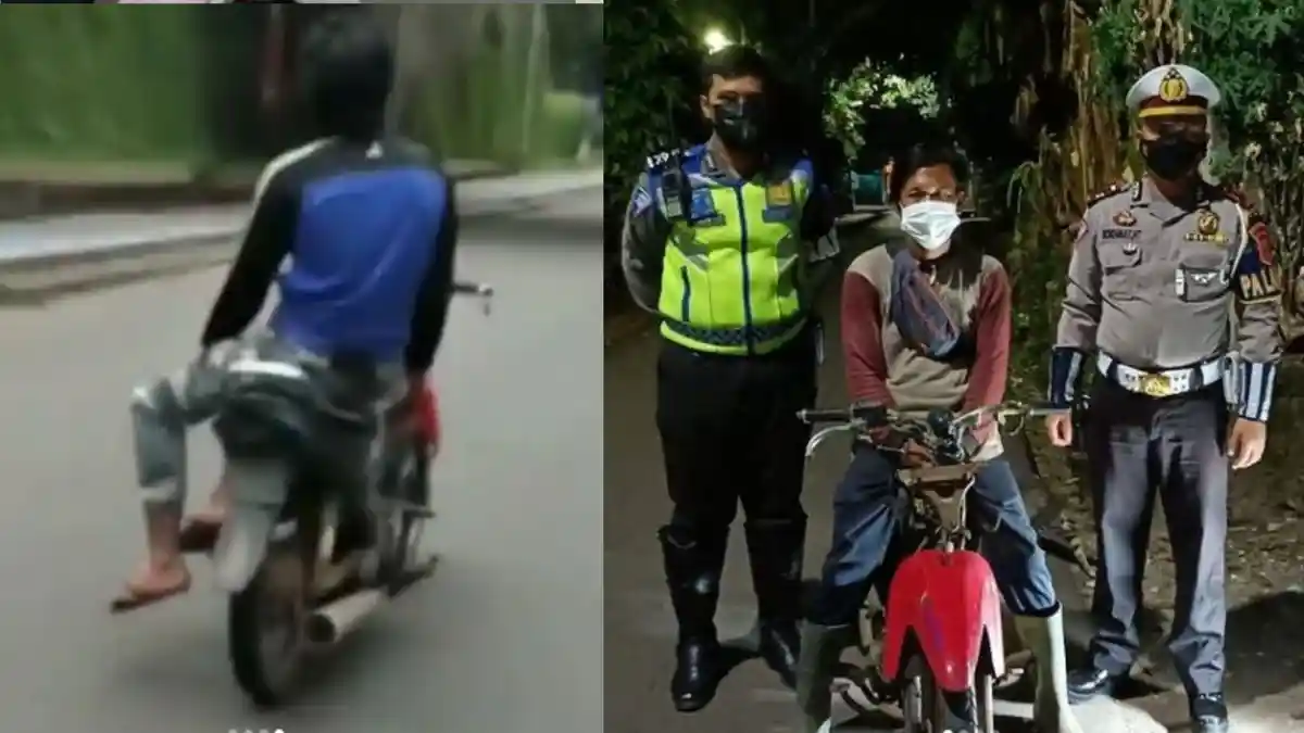 Aksi Nekat Pria Sirkus di Atas Motor Viral, Lepas Stang dan Duduk Bersila, Kini Berujung Polisi