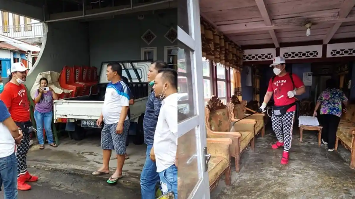 Calon Wali Kota Ini, Ikut Pikul Alat Penyemprotan Cairan Disinfektan