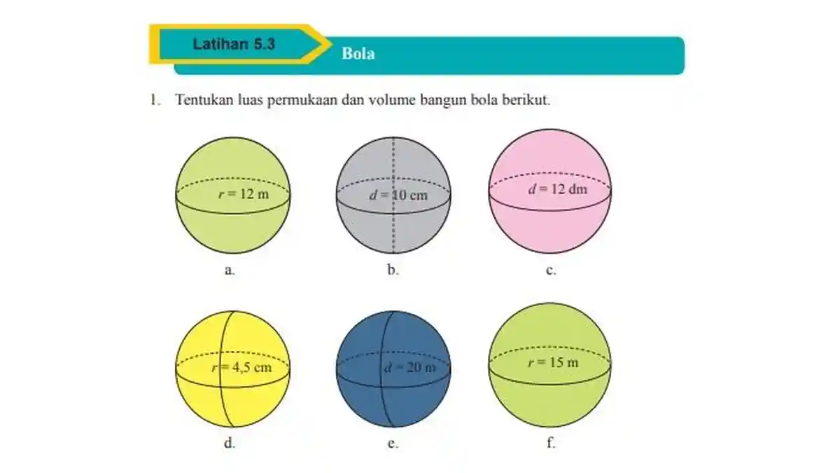 Kunci Jawaban Matematika Kelas 9 Halaman 305, Latihan 5.3: Bola