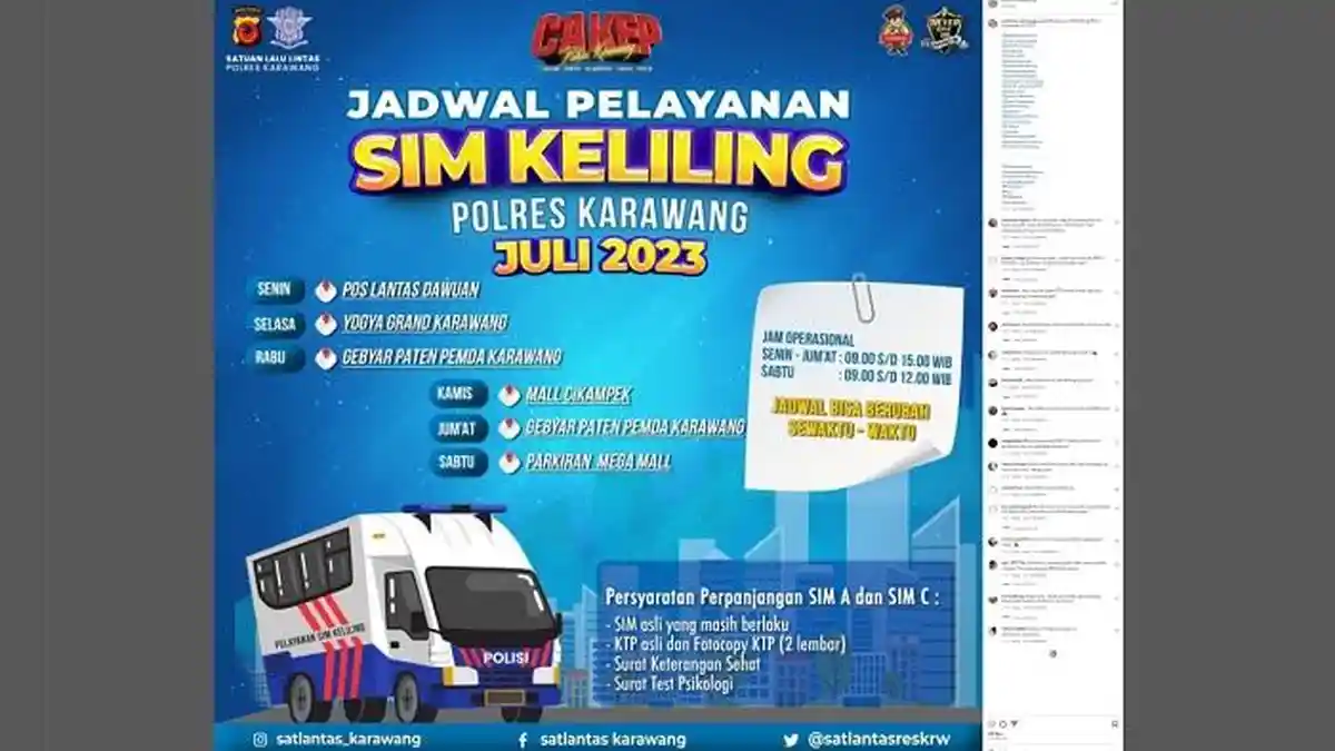 SIM Keliling Karawang, Selasa 4 Juli 2023, di Yogya Grand Karawang Hingga Pukul 15.00 WIB