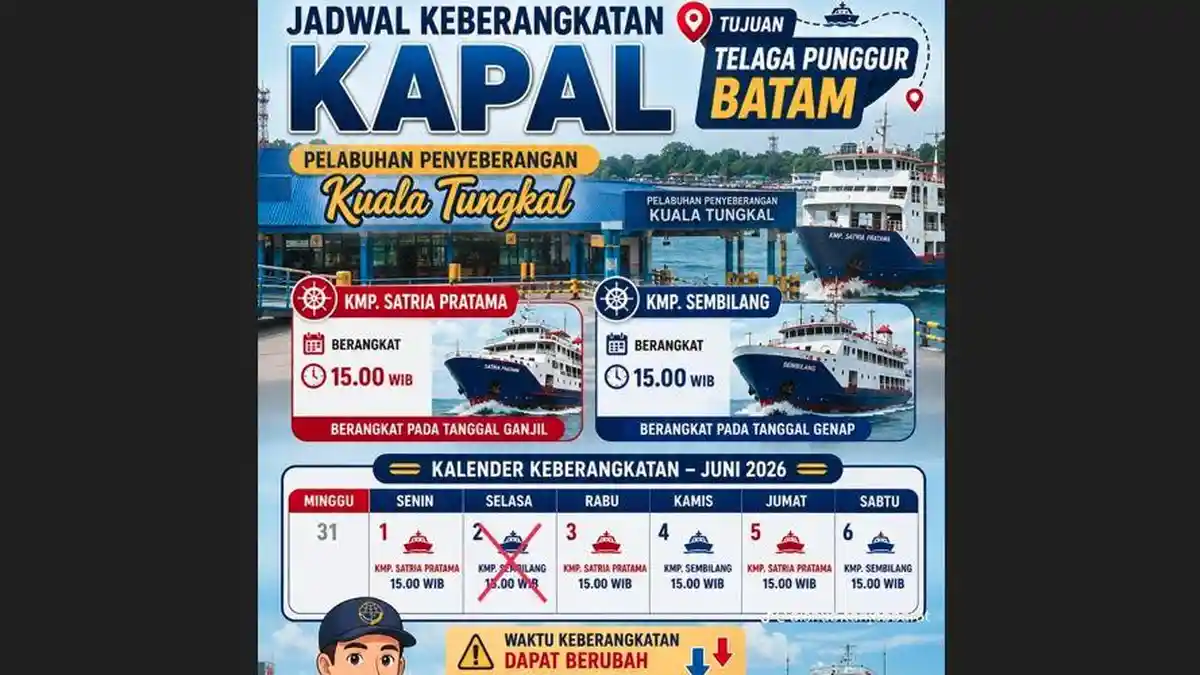 Jadwal Kapal Roro Kuala Tungkal-Batam Juni 2026, Jam Operasional 15.00 WIB