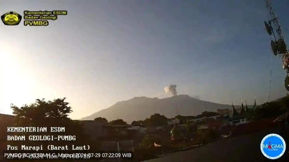 Gunung Marapi Sumbar Kembali Erupsi Senin Pagi, Kolom Abu Teramati 600 Meter di Atas Puncak