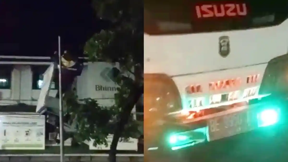 2 Orang Pasang Bendera Partai di Jalan ZA Pagar Alam Bandar Lampung Pakai Mobil Operasional Dinas PU